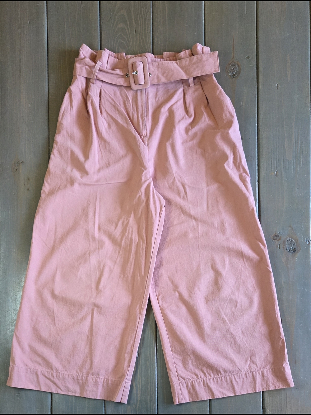 Zara Basic Pink Wide Leg Cropped Pants Belted High Rise Size M